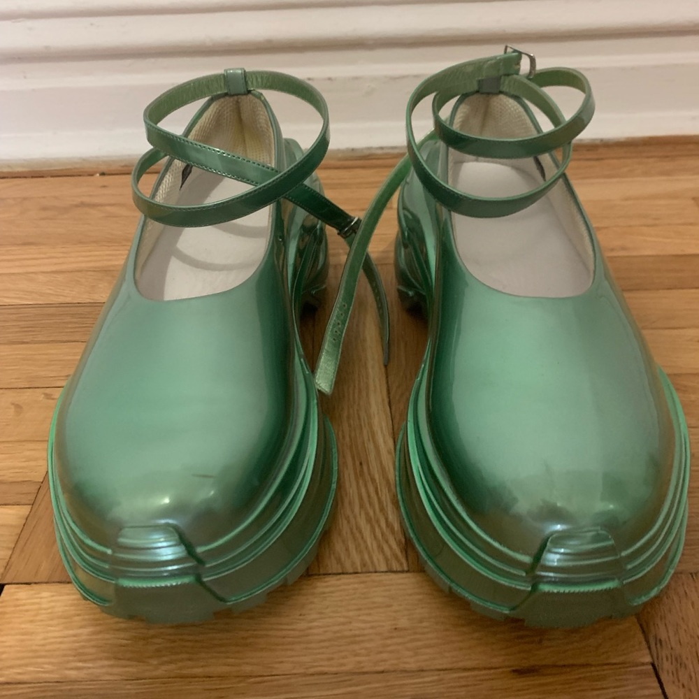 Maison Martin Margiela Metallic Green Platform Mary Jane Sneakers